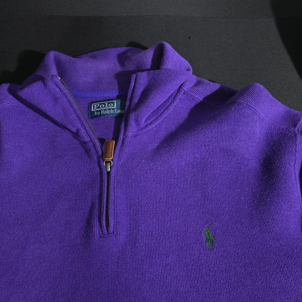 Polo Ralph Lauren Quarter Zip Mens XL Purple Green Pony Mock Neck Cotton Sweater